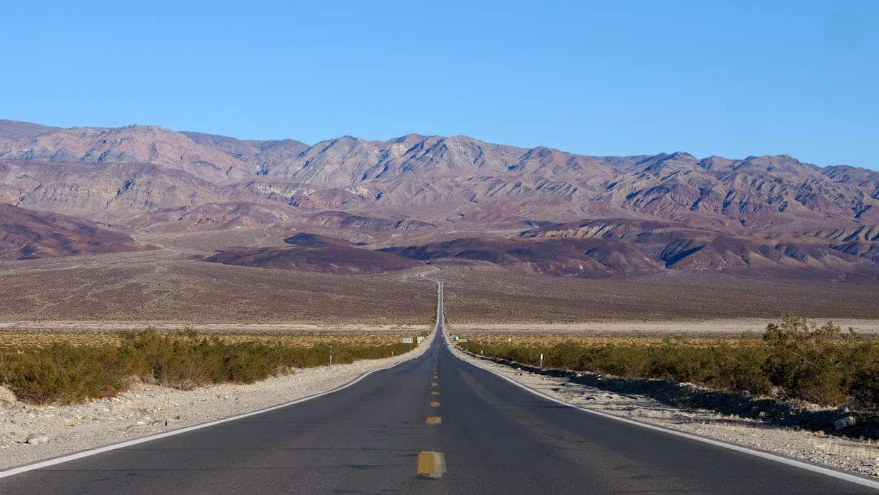 Scenic road through California desert mountains